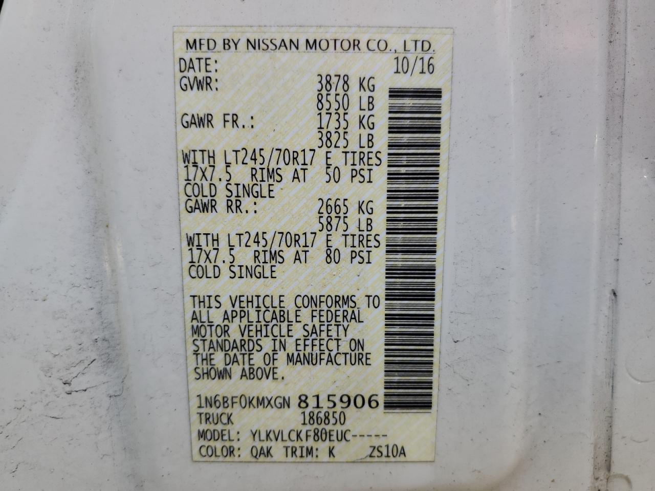 Photo 13 VIN: 1N6BF0KMXGN815906 - NISSAN NV 