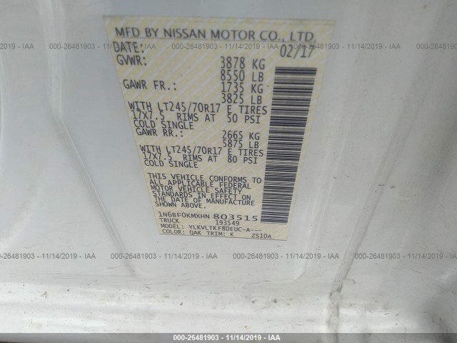 Photo 8 VIN: 1N6BF0KMXHN803515 - NISSAN NV CARGO 