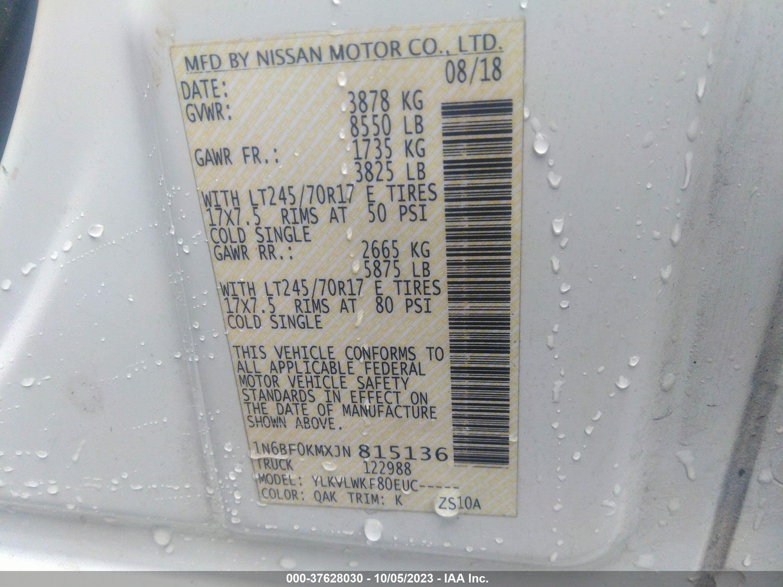 Photo 8 VIN: 1N6BF0KMXJN815136 - NISSAN NV 