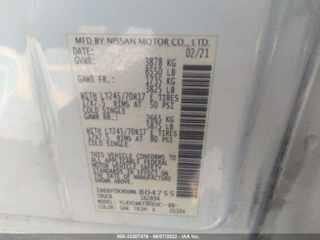 Photo 8 VIN: 1N6BF0KMXMN804755 - NISSAN NV CARGO 