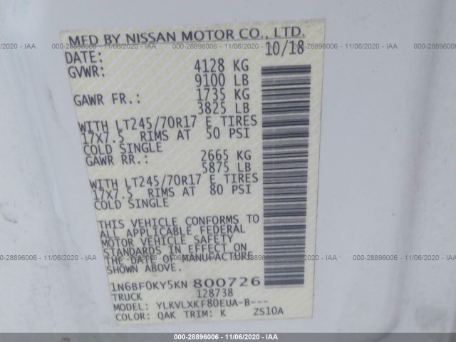 Photo 8 VIN: 1N6BF0KY5KN800726 - NISSAN NV CARGO 