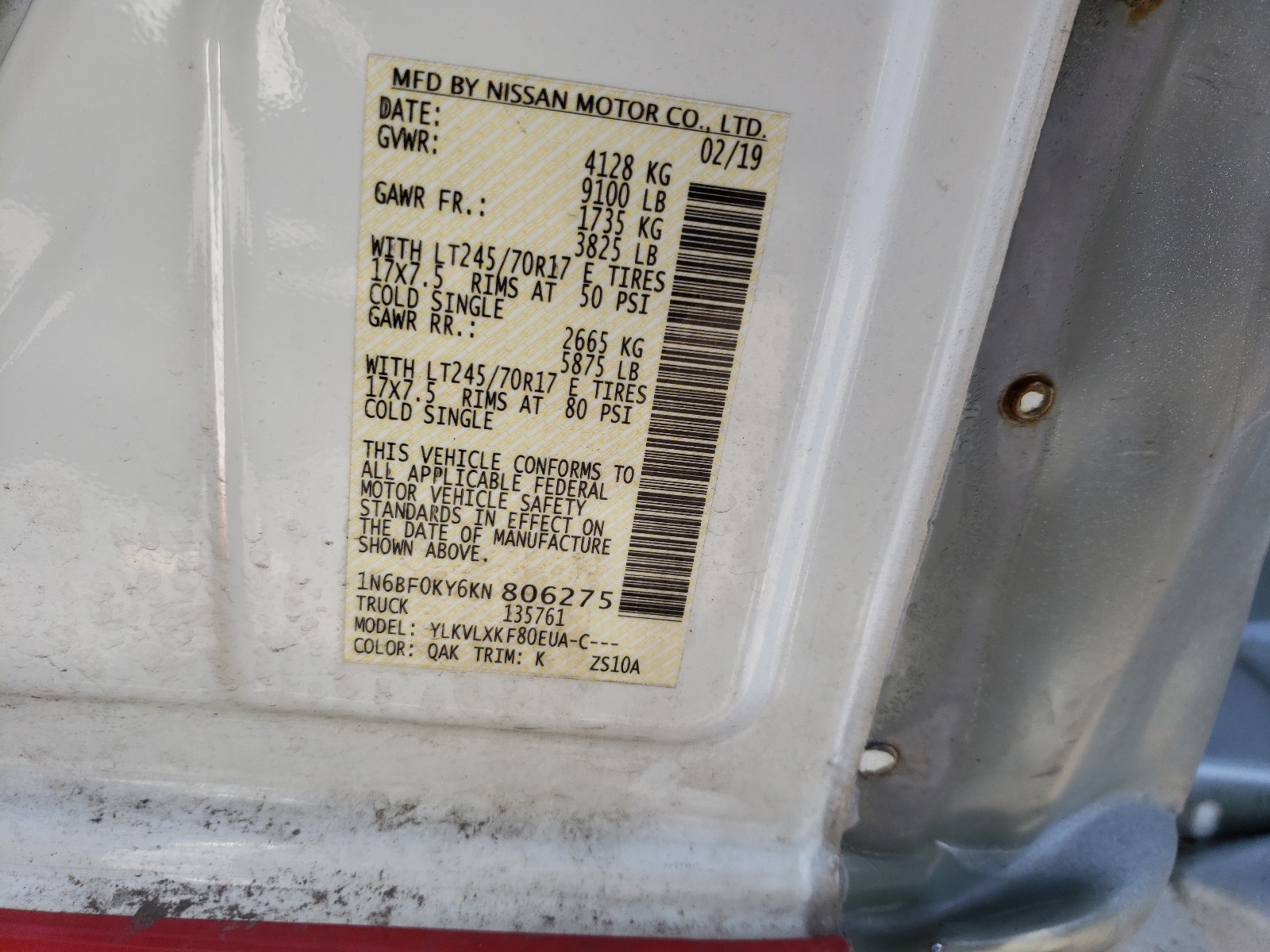 Photo 9 VIN: 1N6BF0KY6KN806275 - NISSAN NV 2500 S 