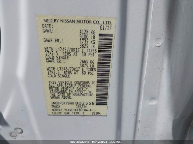 Photo 8 VIN: 1N6BF0KY8HN802558 - NISSAN NV 