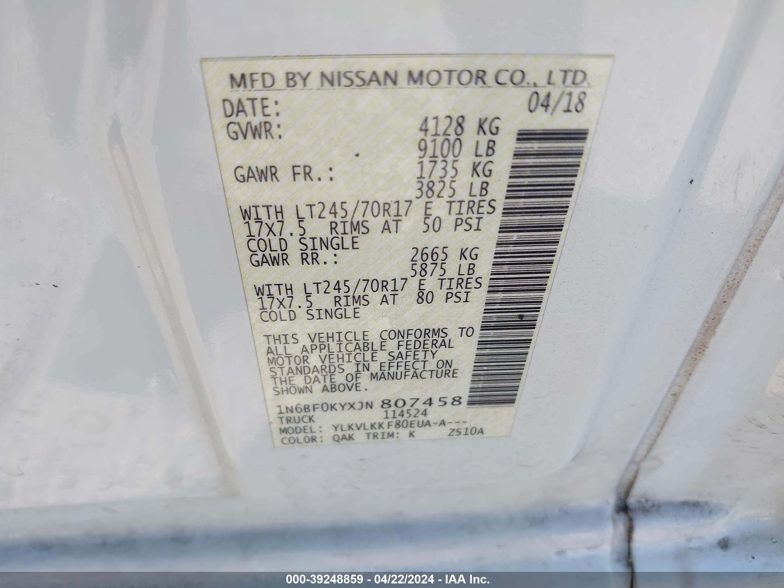 Photo 8 VIN: 1N6BF0KYXJN807458 - NISSAN NV 