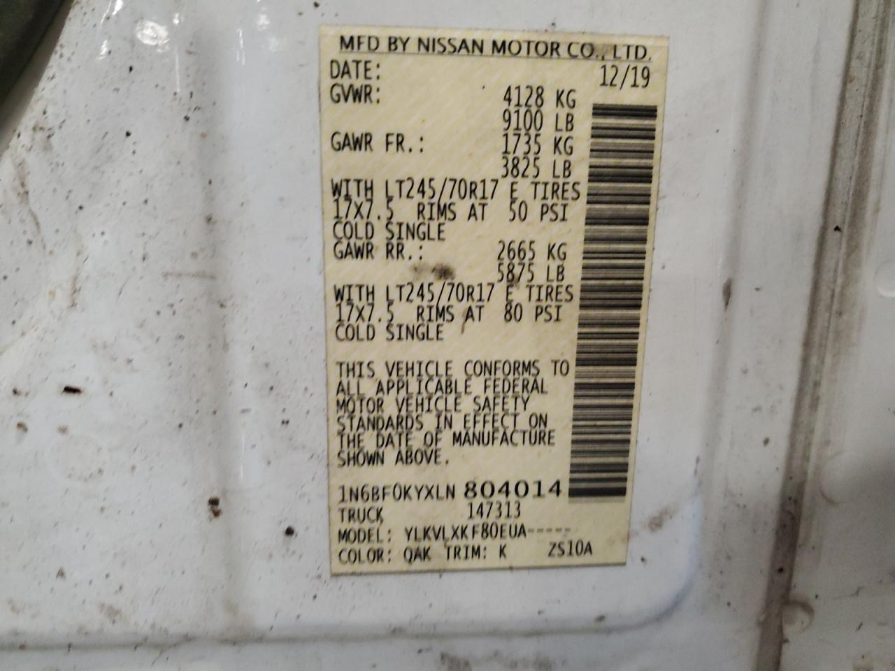 Photo 12 VIN: 1N6BF0KYXLN804014 - NISSAN NV 