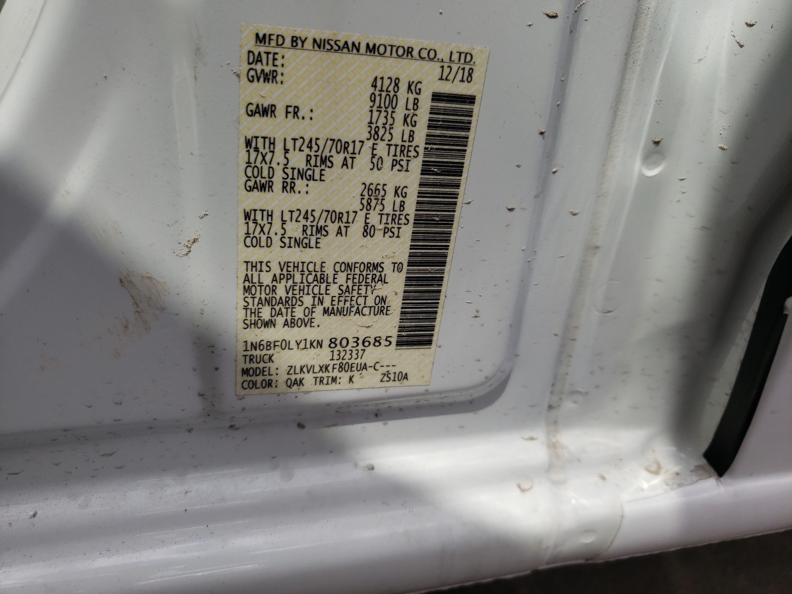 Photo 9 VIN: 1N6BF0LY1KN803685 - NISSAN NV 2500 S 