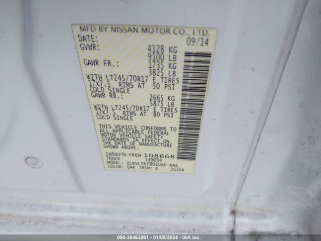 Photo 8 VIN: 1N6BF0LY4EN108668 - NISSAN NV CARGO NV2500 HD 