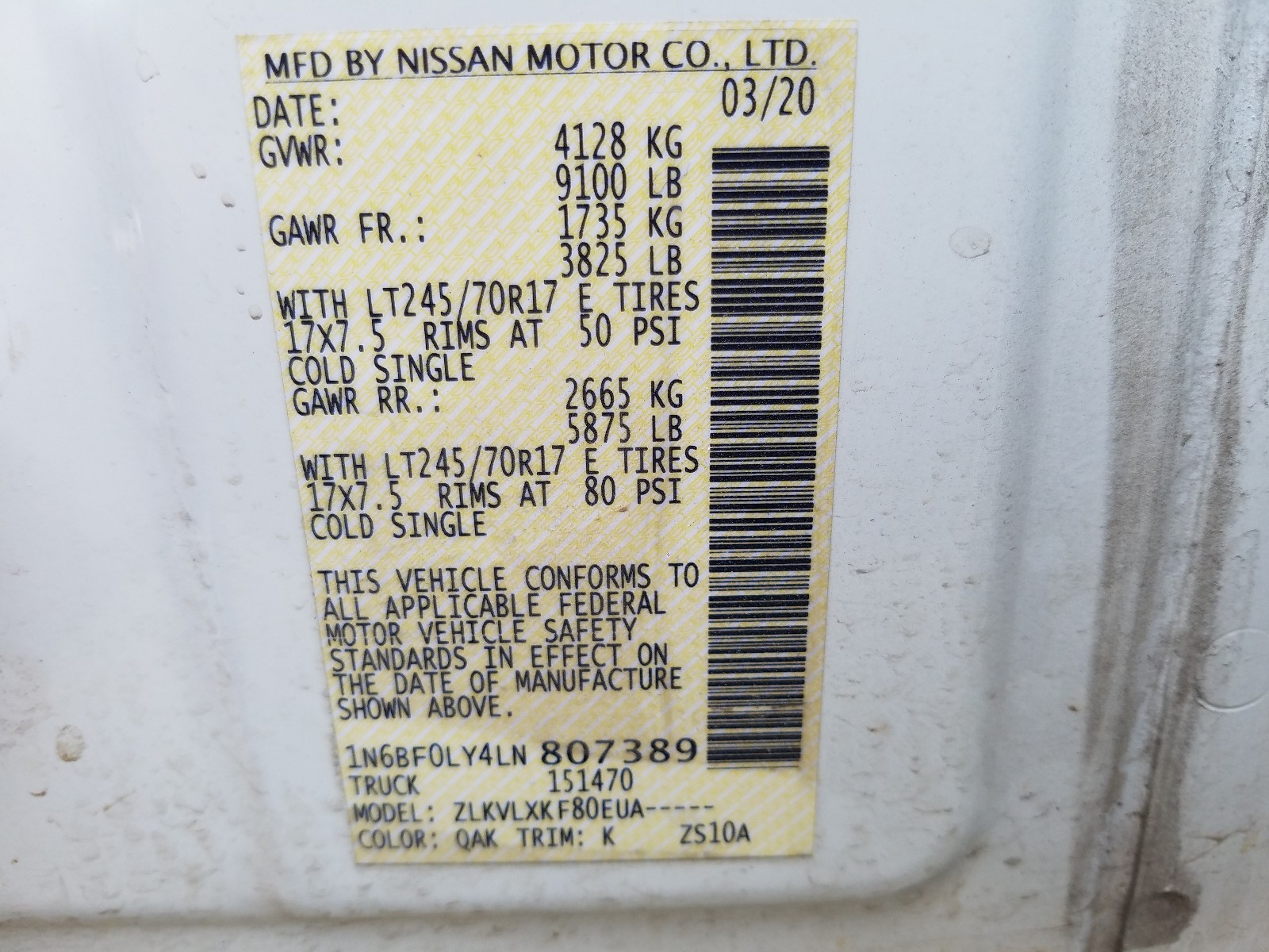 Photo 9 VIN: 1N6BF0LY4LN807389 - NISSAN NV 2500 S 