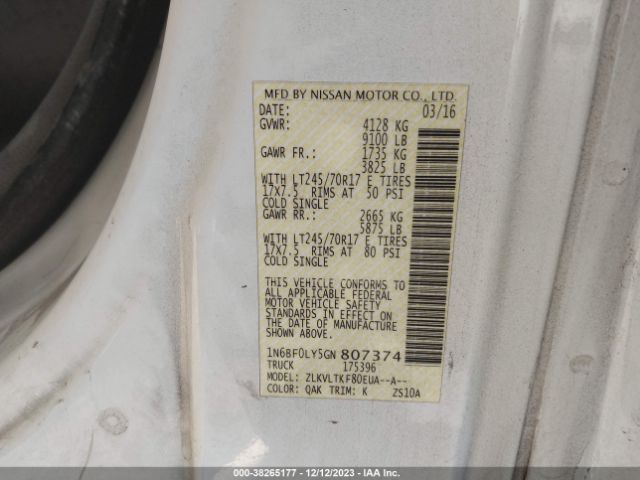 Photo 8 VIN: 1N6BF0LY5GN807374 - NISSAN NV CARGO NV2500 HD 