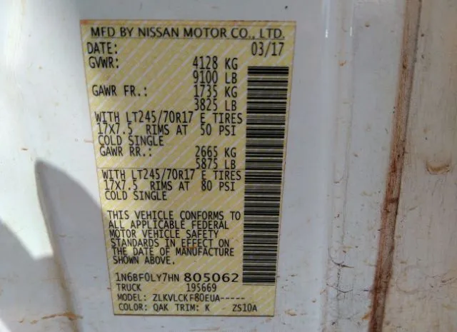 Photo 8 VIN: 1N6BF0LY7HN805062 - NISSAN NV CARGO 