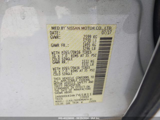 Photo 8 VIN: 1N6DD0ER1HN765811 - NISSAN FRONTIER 