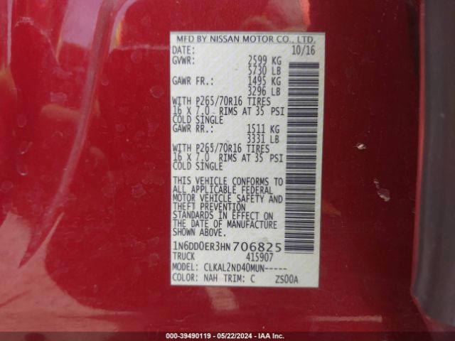 Photo 8 VIN: 1N6DD0ER3HN706825 - NISSAN FRONTIER 