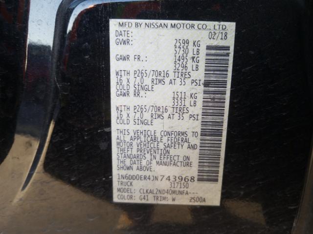 Photo 9 VIN: 1N6DD0ER4JN743968 - NISSAN FRONTIER S 