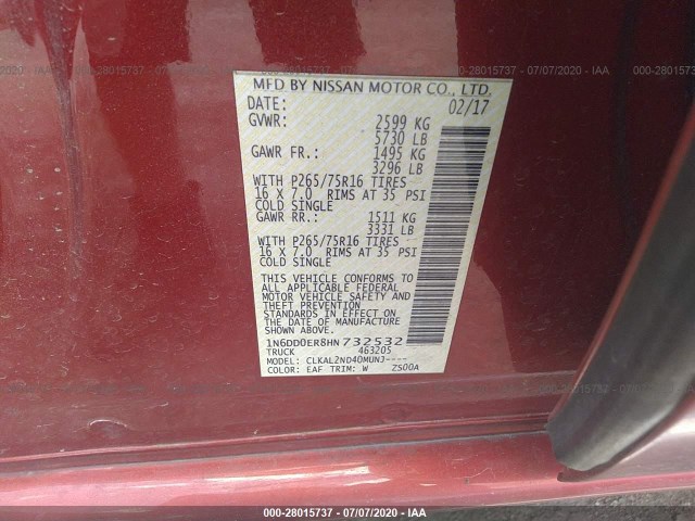 Photo 8 VIN: 1N6DD0ER8HN732532 - NISSAN FRONTIER 