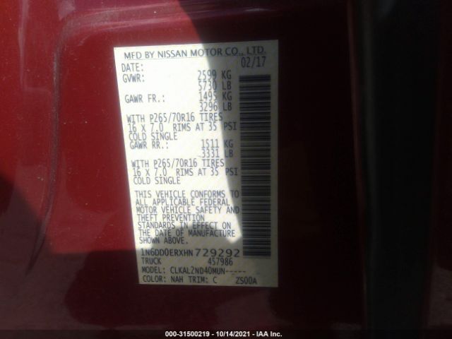 Photo 8 VIN: 1N6DD0ERXHN729292 - NISSAN FRONTIER 