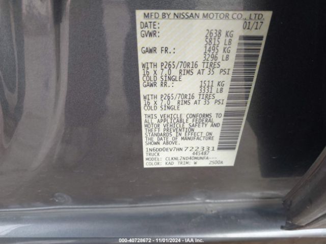 Photo 8 VIN: 1N6DD0EV7HN722331 - NISSAN FRONTIER 