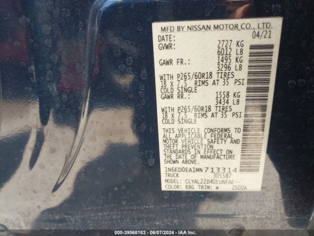 Photo 8 VIN: 1N6ED0EA1MN713314 - NISSAN FRONTIER 