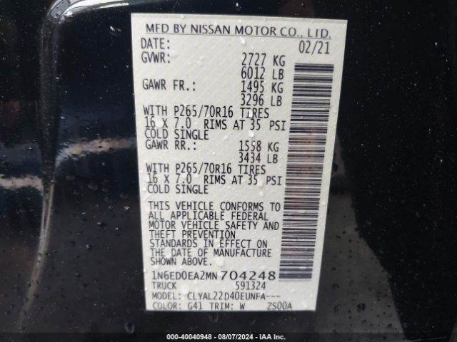 Photo 8 VIN: 1N6ED0EA2MN704248 - NISSAN FRONTIER 