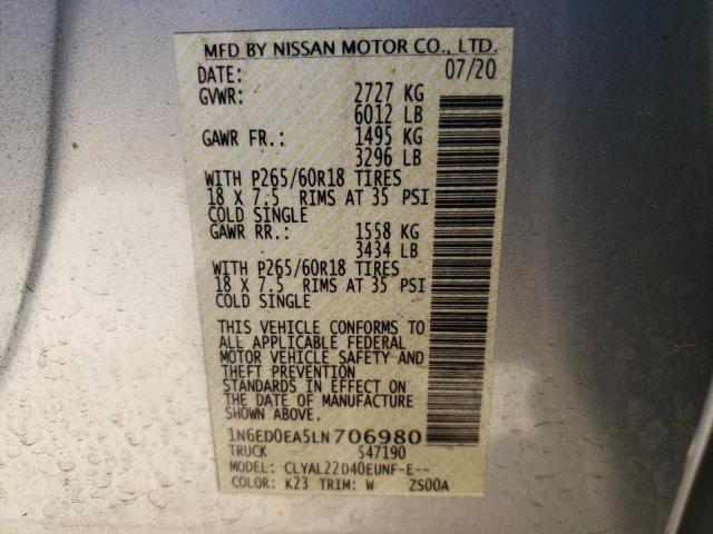 Photo 9 VIN: 1N6ED0EA5LN706980 - NISSAN FRONTIER S 