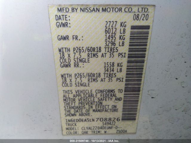 Photo 8 VIN: 1N6ED0EA5LN708826 - NISSAN FRONTIER 