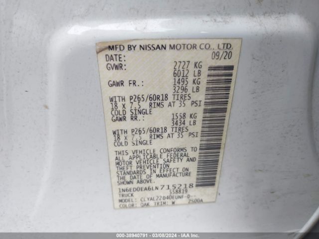 Photo 8 VIN: 1N6ED0EA6LN715218 - NISSAN FRONTIER 