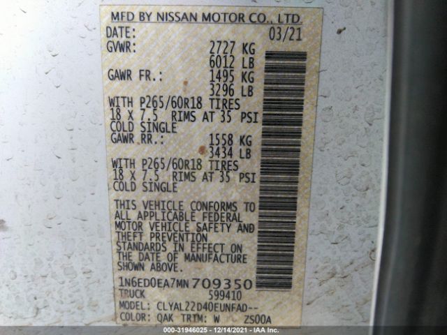 Photo 8 VIN: 1N6ED0EA7MN709350 - NISSAN FRONTIER 