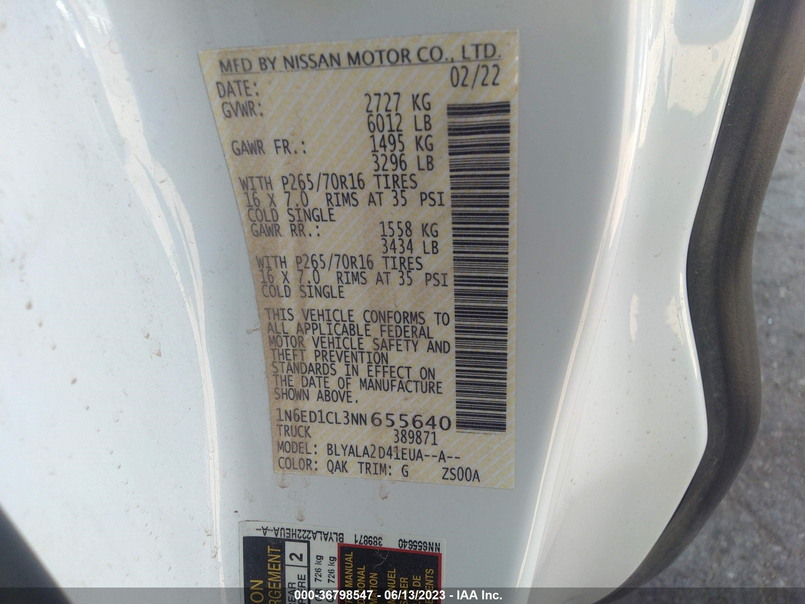 Photo 8 VIN: 1N6ED1CL3NN655640 - NISSAN NAVARA (FRONTIER) 