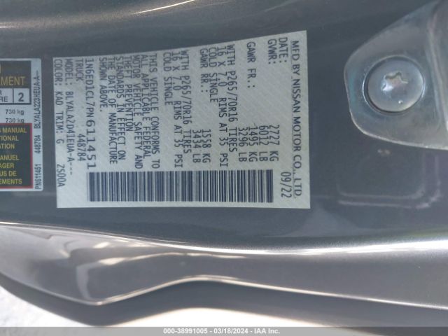 Photo 8 VIN: 1N6ED1CL7PN611451 - NISSAN FRONTIER 