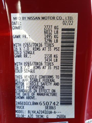 Photo 9 VIN: 1N6ED1CL8NN650742 - NISSAN FRONTIER S 