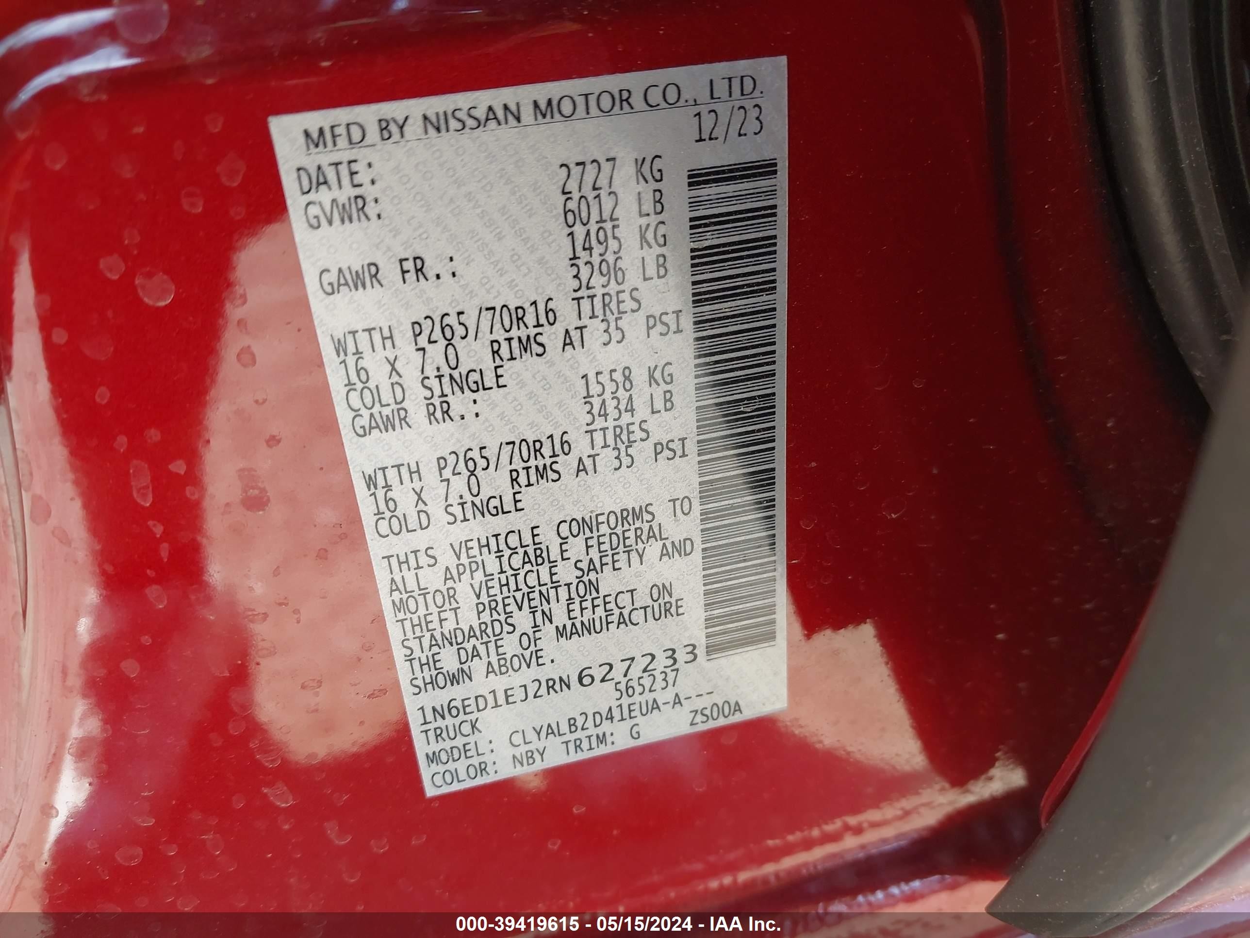 Photo 8 VIN: 1N6ED1EJ2RN627233 - NISSAN NAVARA (FRONTIER) 