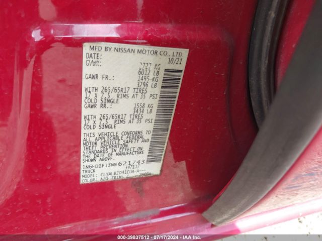 Photo 8 VIN: 1N6ED1EJ3NN621743 - NISSAN FRONTIER 