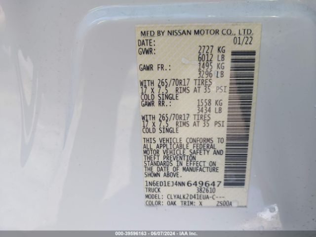 Photo 8 VIN: 1N6ED1EJ4NN649647 - NISSAN FRONTIER 