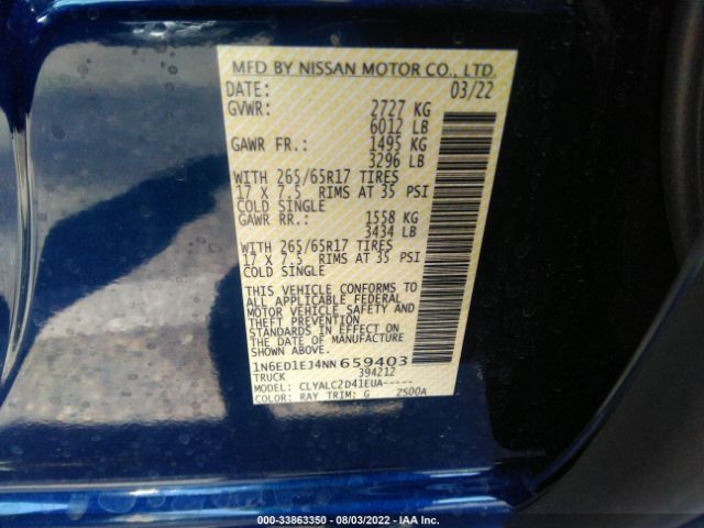 Photo 8 VIN: 1N6ED1EJ4NN659403 - NISSAN FRONTIER 