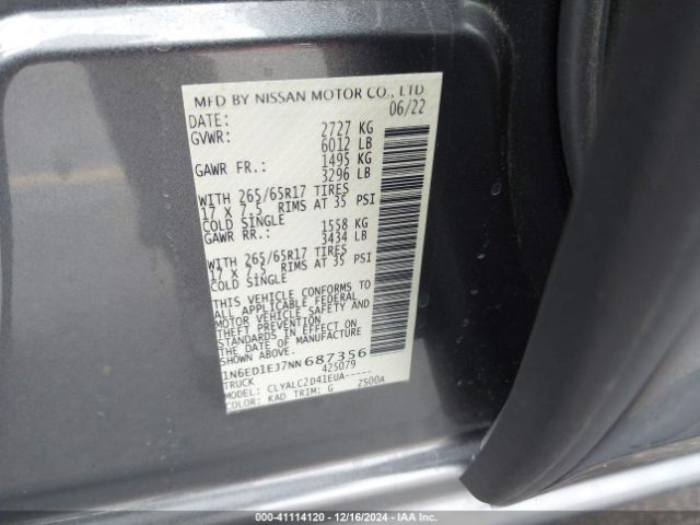 Photo 8 VIN: 1N6ED1EJ7NN687356 - NISSAN FRONTIER 