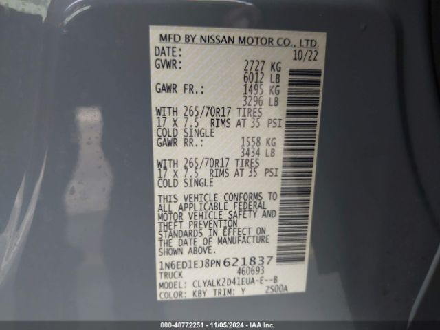 Photo 8 VIN: 1N6ED1EJ8PN621837 - NISSAN FRONTIER 