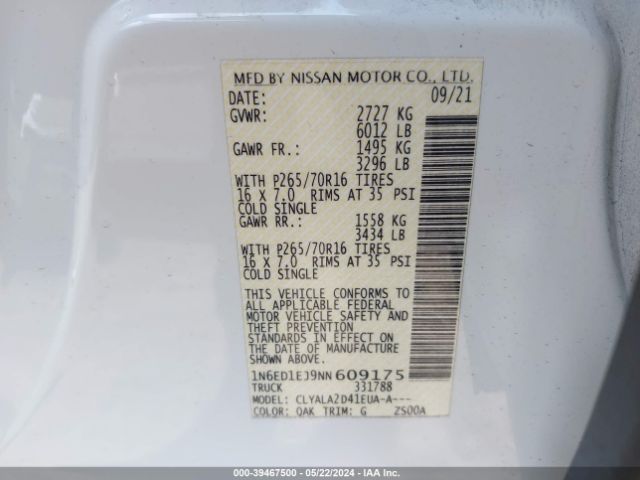 Photo 8 VIN: 1N6ED1EJ9NN609175 - NISSAN FRONTIER 