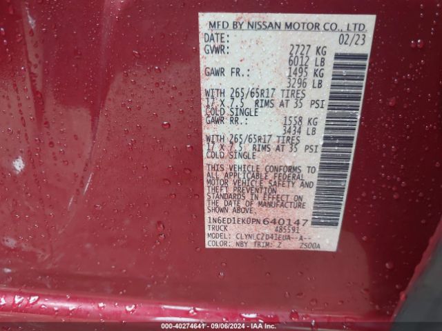 Photo 8 VIN: 1N6ED1EK0PN640147 - NISSAN FRONTIER 