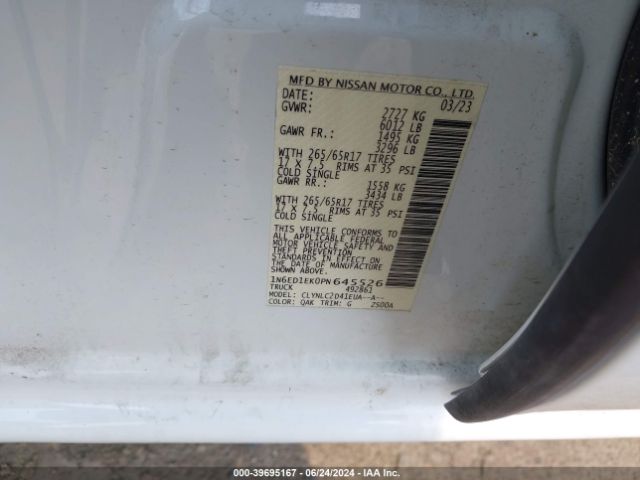 Photo 8 VIN: 1N6ED1EK0PN645526 - NISSAN FRONTIER 