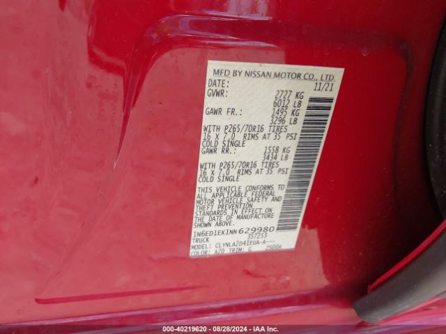 Photo 8 VIN: 1N6ED1EK1NN629980 - NISSAN FRONTIER 