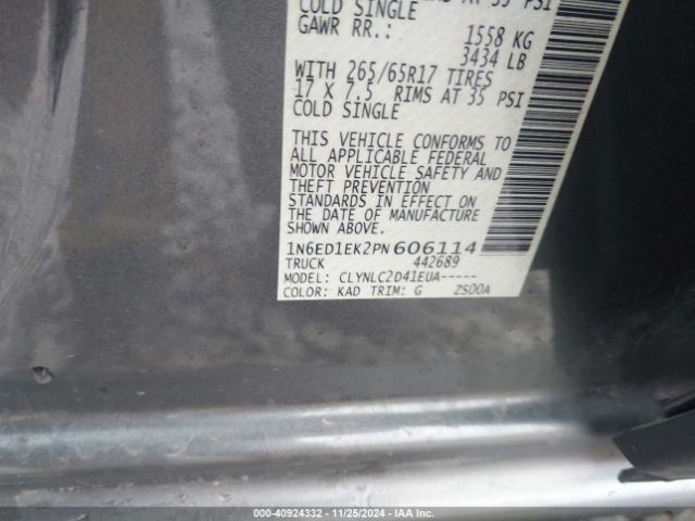 Photo 8 VIN: 1N6ED1EK2PN606114 - NISSAN FRONTIER 