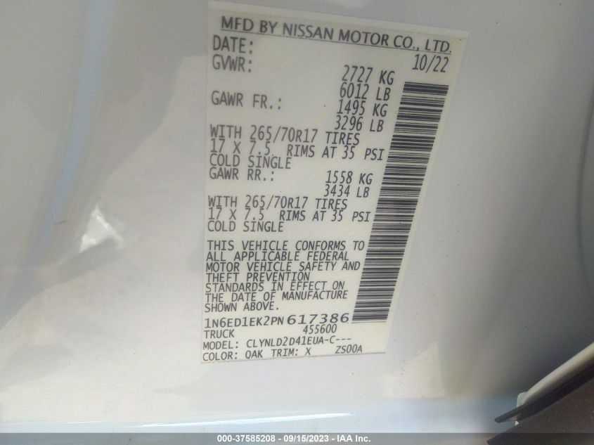 Photo 8 VIN: 1N6ED1EK2PN617386 - NISSAN NAVARA (FRONTIER) 