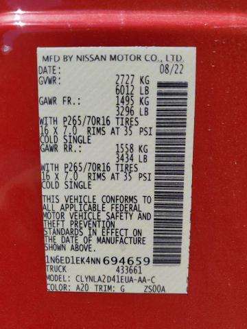 Photo 12 VIN: 1N6ED1EK4NN694659 - NISSAN FRONTIER S 