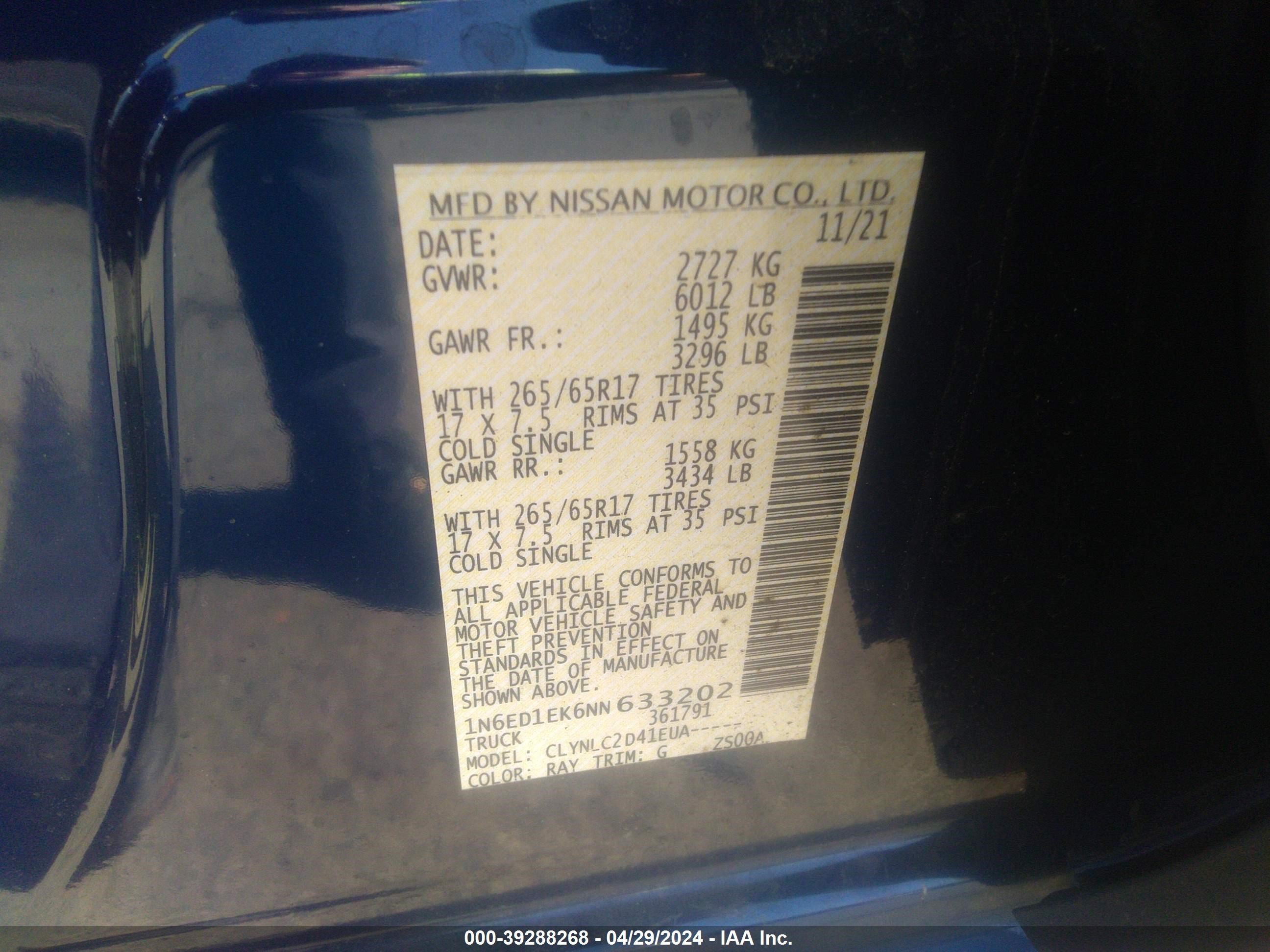 Photo 8 VIN: 1N6ED1EK6NN633202 - NISSAN NAVARA (FRONTIER) 