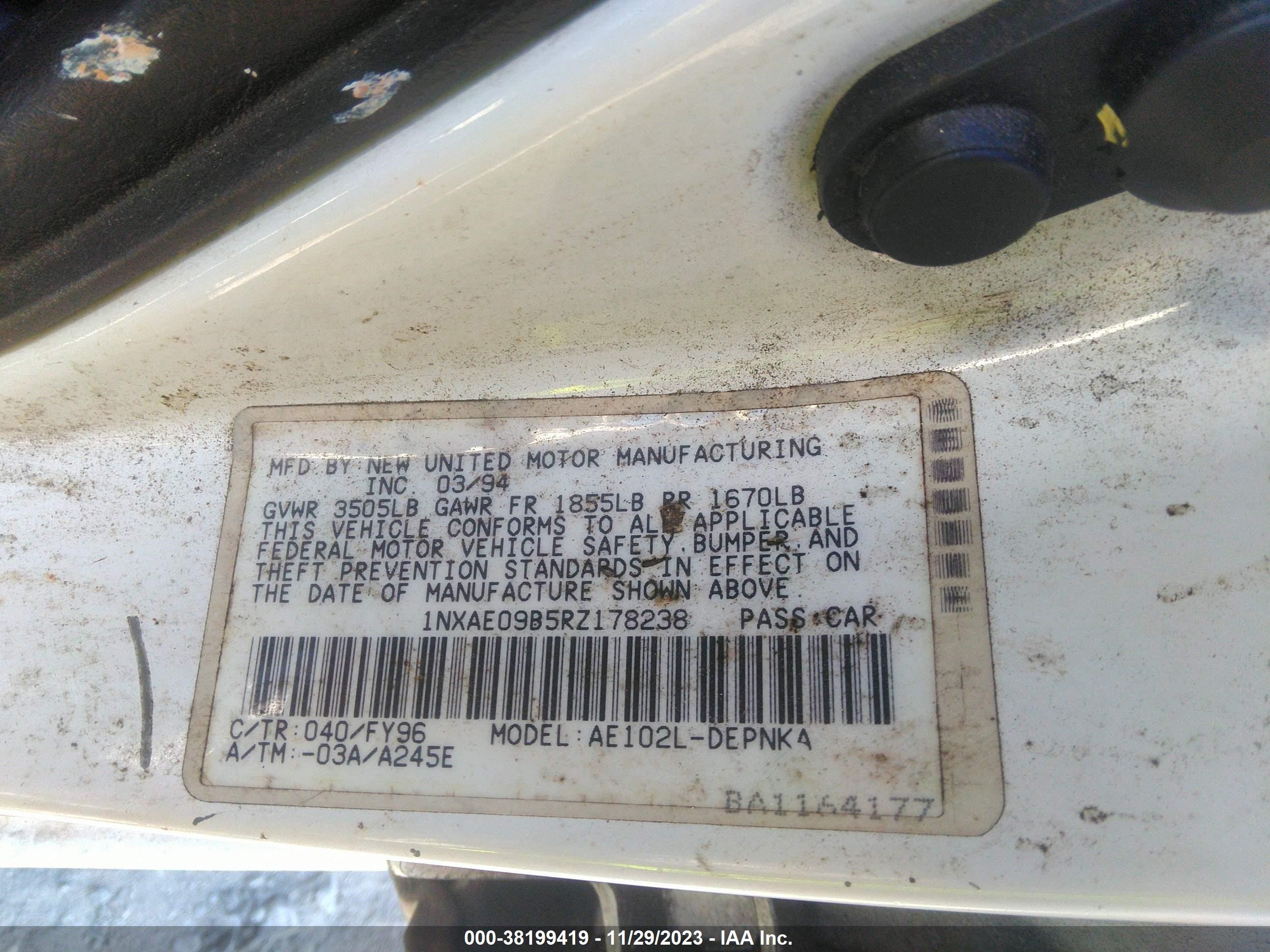 Photo 8 VIN: 1NXAE09B5RZ178238 - TOYOTA COROLLA 