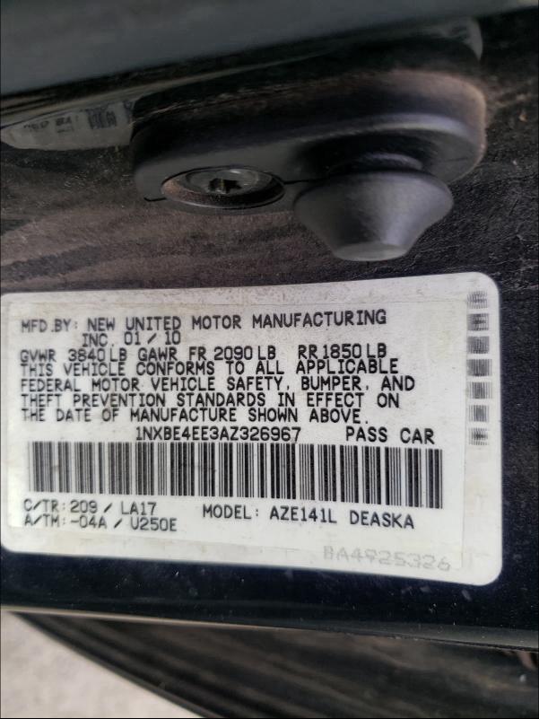 Photo 9 VIN: 1NXBE4EE3AZ326967 - TOYOTA COROLLA XR 