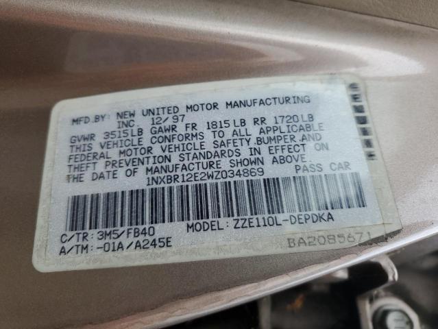 Photo 11 VIN: 1NXBR12E2WZ034869 - TOYOTA COROLLA VE 