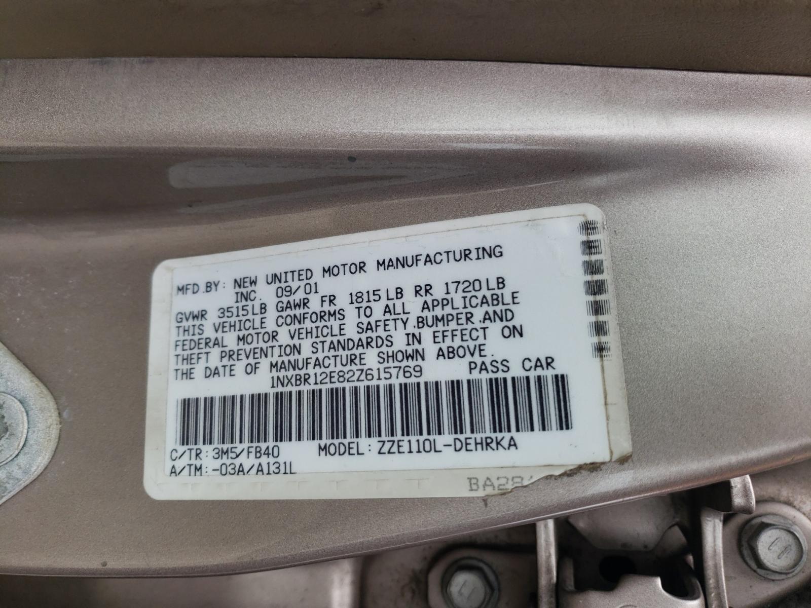 Photo 9 VIN: 1NXBR12E82Z615769 - TOYOTA COROLLA CE 