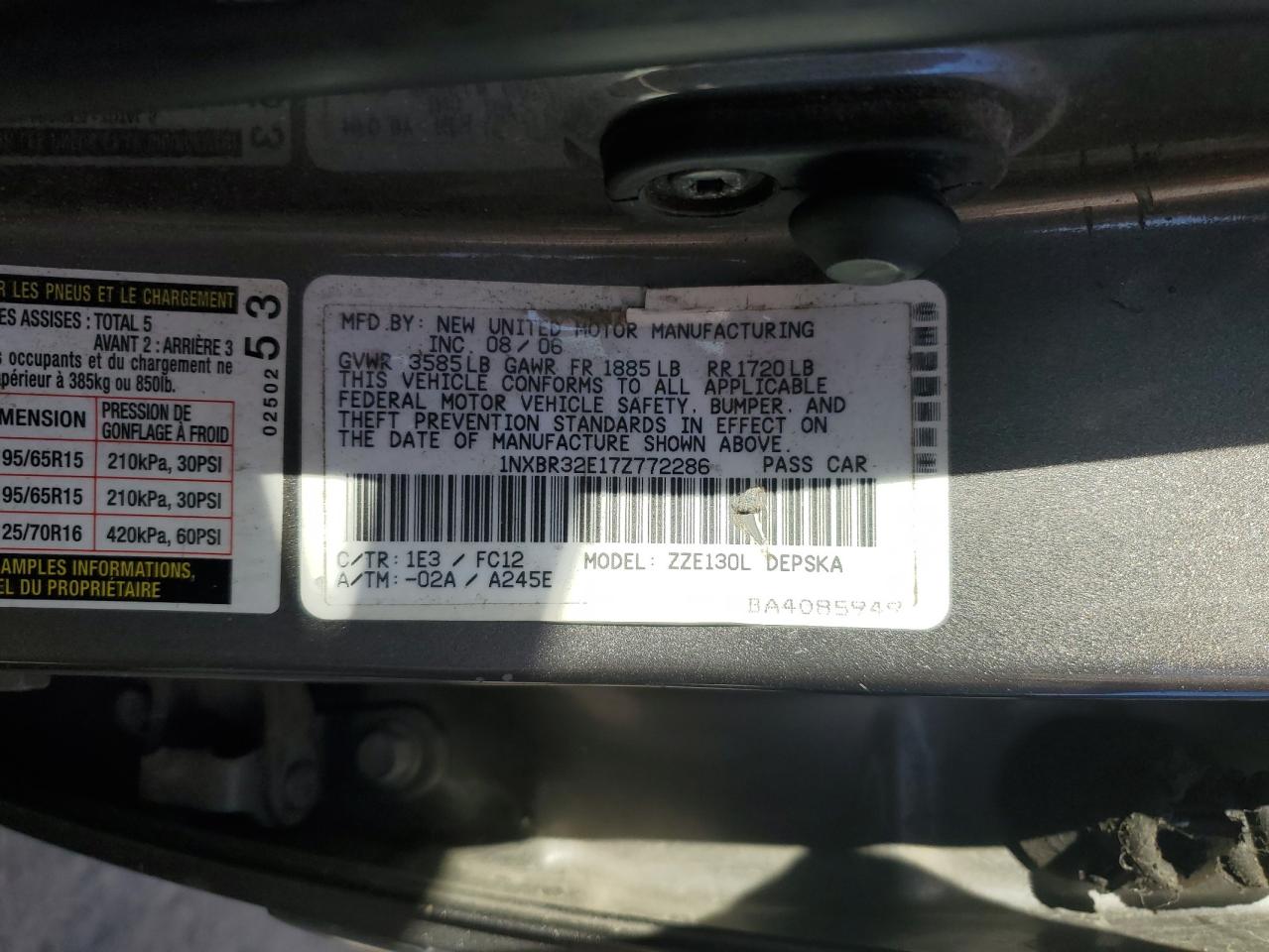 Photo 12 VIN: 1NXBR32E17Z772286 - TOYOTA COROLLA 