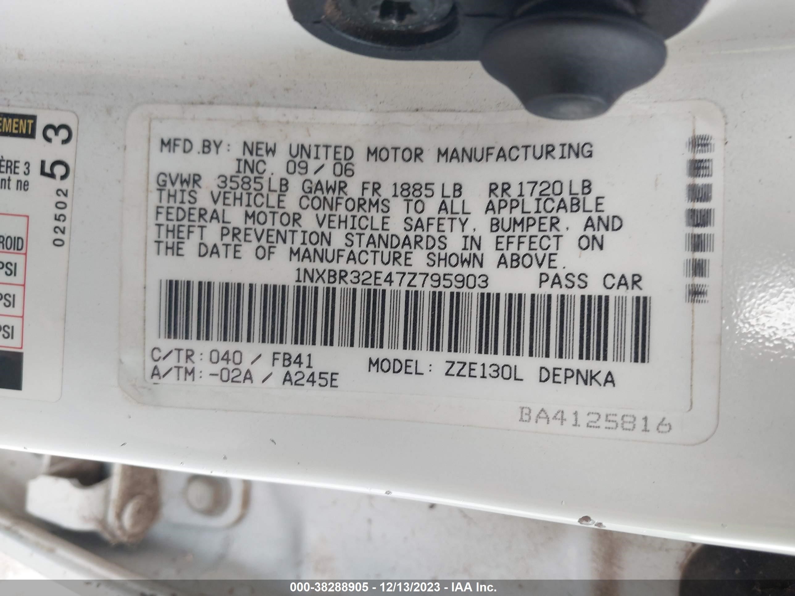 Photo 8 VIN: 1NXBR32E47Z795903 - TOYOTA COROLLA 