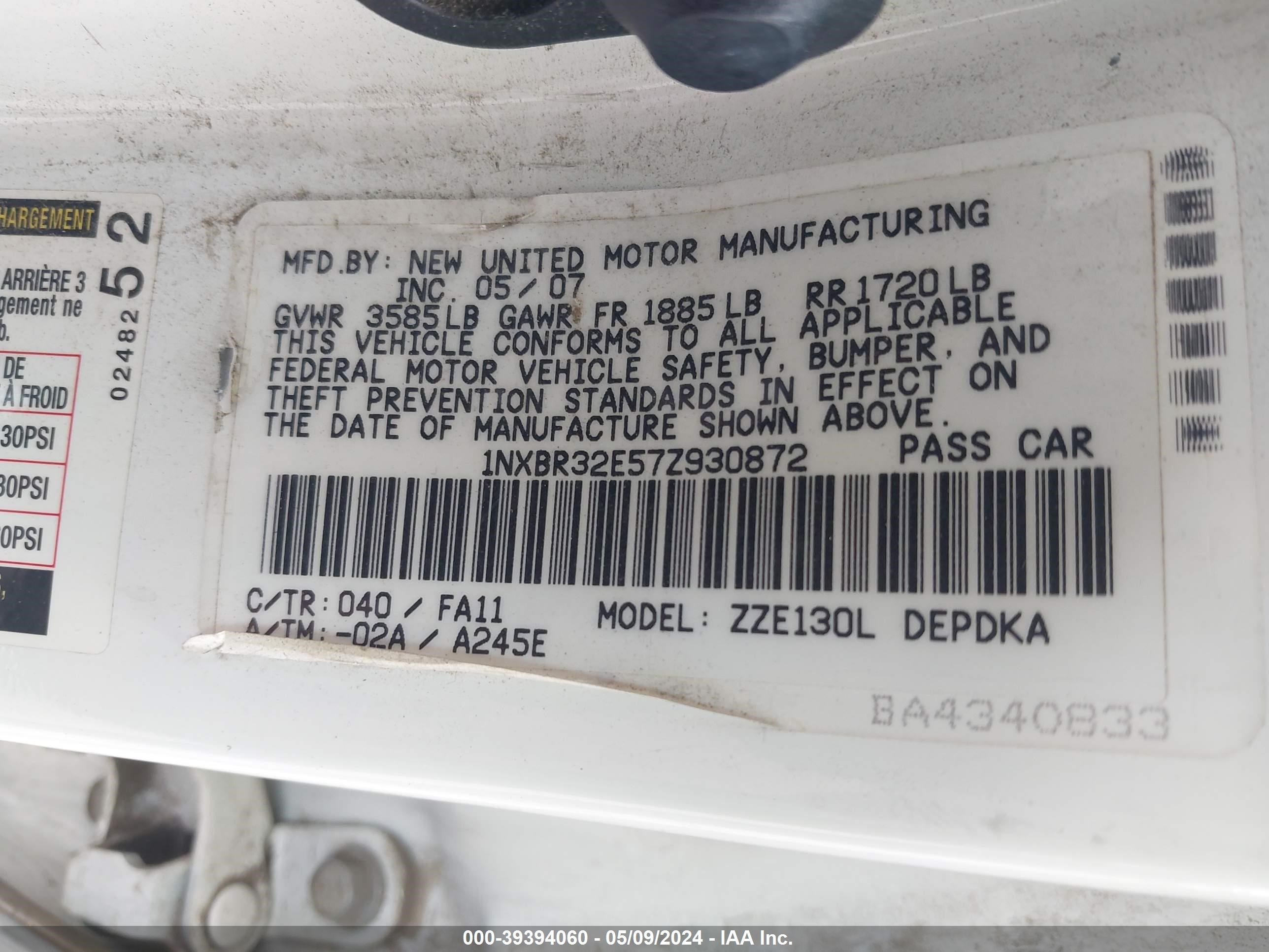 Photo 8 VIN: 1NXBR32E57Z930872 - TOYOTA COROLLA 